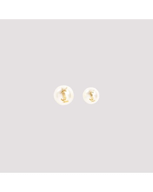 Saint Laurent Pink Pearl Earrings With Monogram
