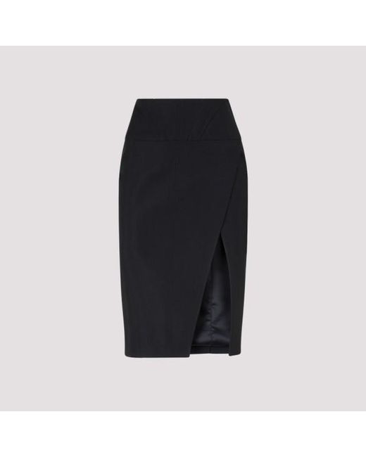Mugler Black Viscose Midi Skirt