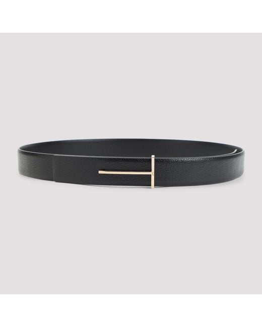 Tom Ford Black Logo Golden Buckle Belt