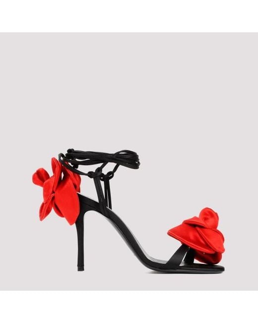 Magda Butrym Red Black Flower Satin Sandals
