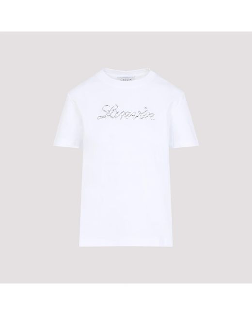 Lanvin White Embroidered Script Logo Cotton T-Shirt