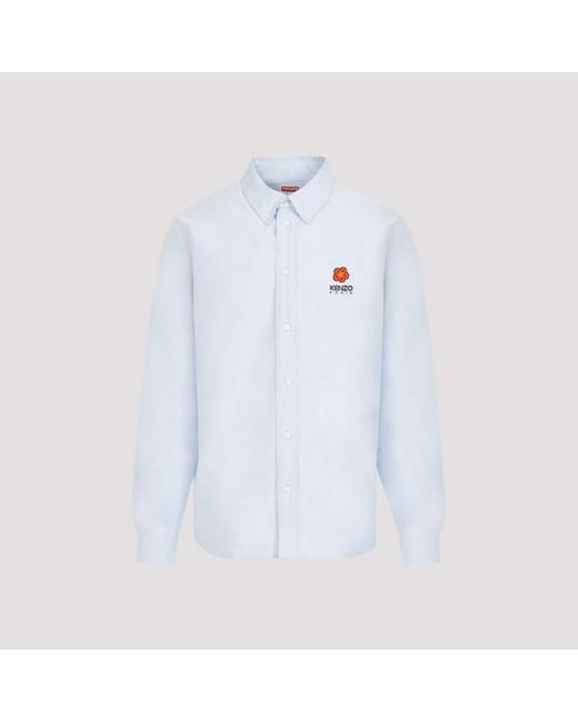 KENZO White Blue Sky Cotton Boke Flower Crest Casual Shirt for men