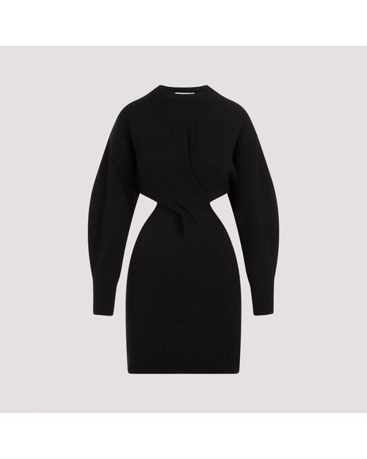 McQueen Black Stunning Draped Mini Dress With Balloon Sleeves