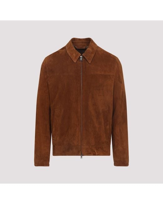 Brioni Brown Suede Leather Jacket for men