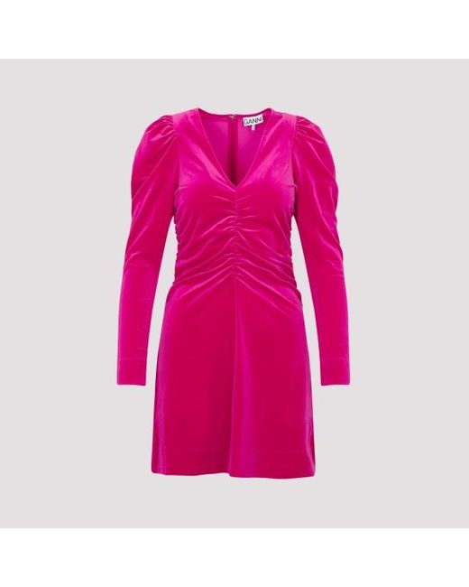 Ganni Pink Velvet Mini Dress