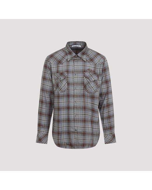 Acne Gray Plaid Western Snap Button Shirt for men