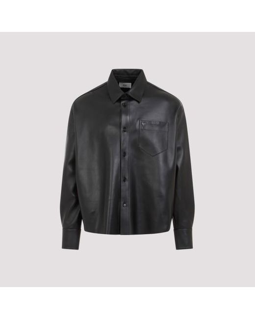 AMI Black Ai Boxy Fit Leather Shirt for men