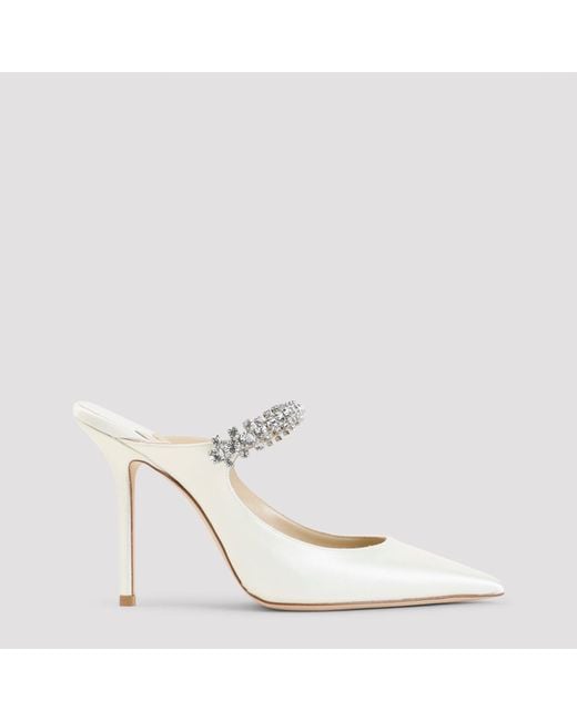 Jimmy Choo White Bing Satin 100 Mules