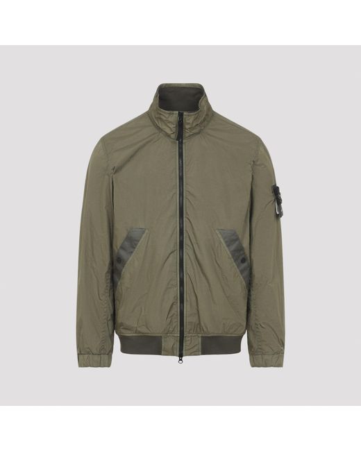Stone Island Green Lightweight Nylon Jacket With High Collar for men