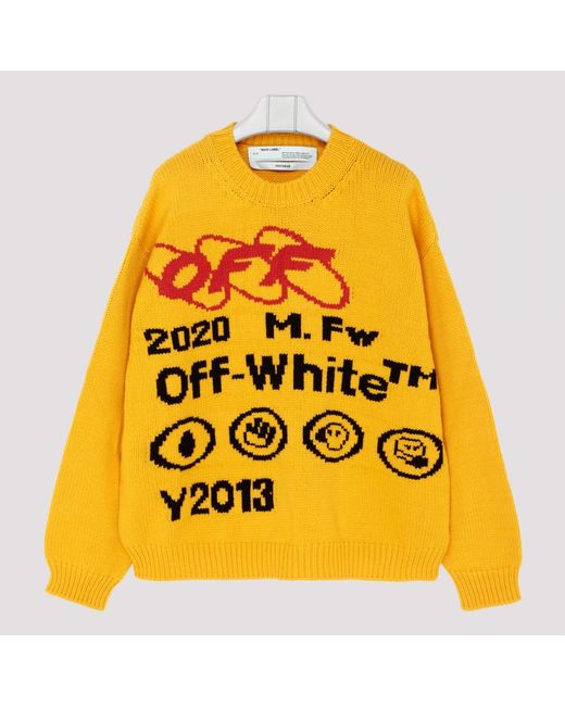 Off-White c/o Virgil Abloh Yellow Y013 Sweater In Wool Blend With Lettering And Graphics On The Front And Back. for men