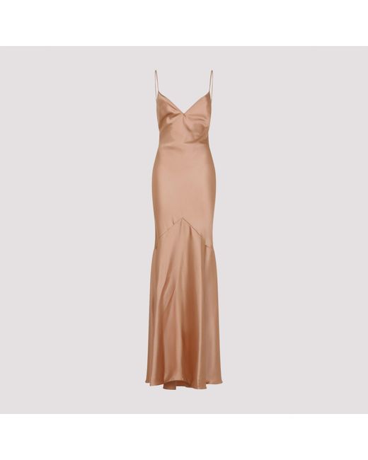 Elisabetta Franchi Brown Suede Satin Gown Dress