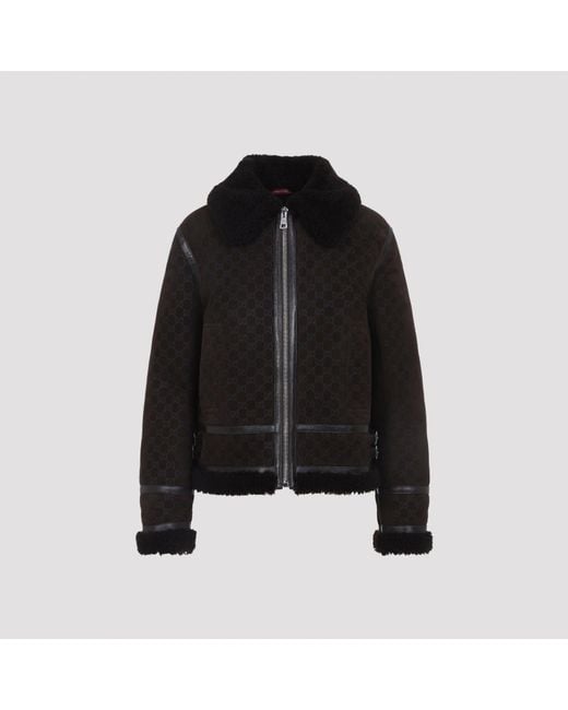 Gucci Black Guggi Gg Shearling Jacket