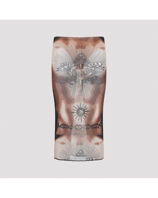 Jean Paul Gaultier Gray Safe Sex Tattoo Midi Skirt