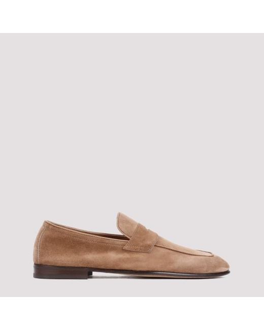 Brunello Cucinelli Brown Suede Leather Loafers for men