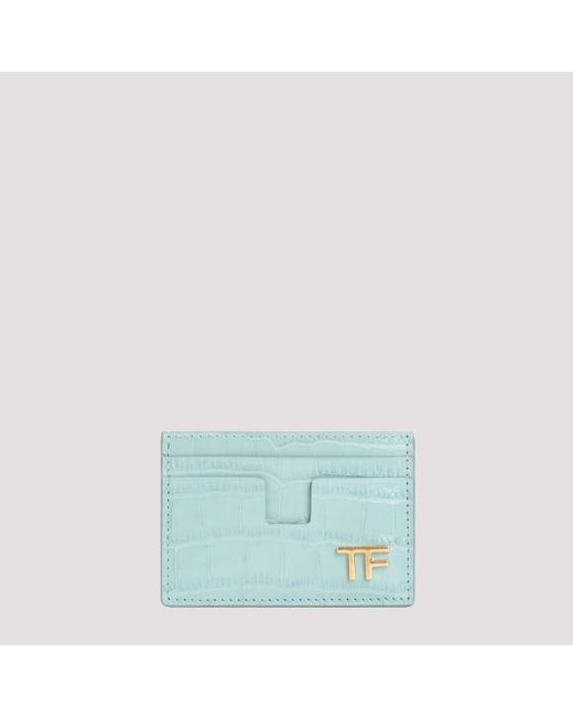Tom Ford Blue Calf Leather Credit Card Case