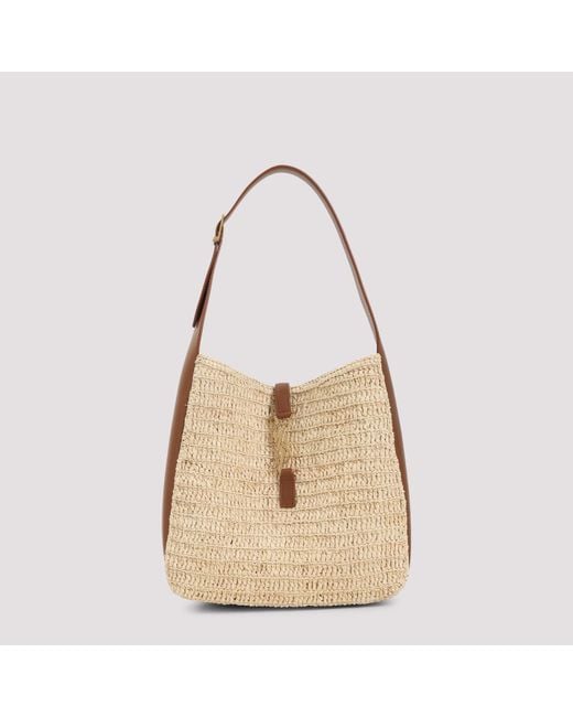 Saint Laurent Natural Le 5 À 7 Supple Small Leather-Trimmed Raffia Shoulder Bag