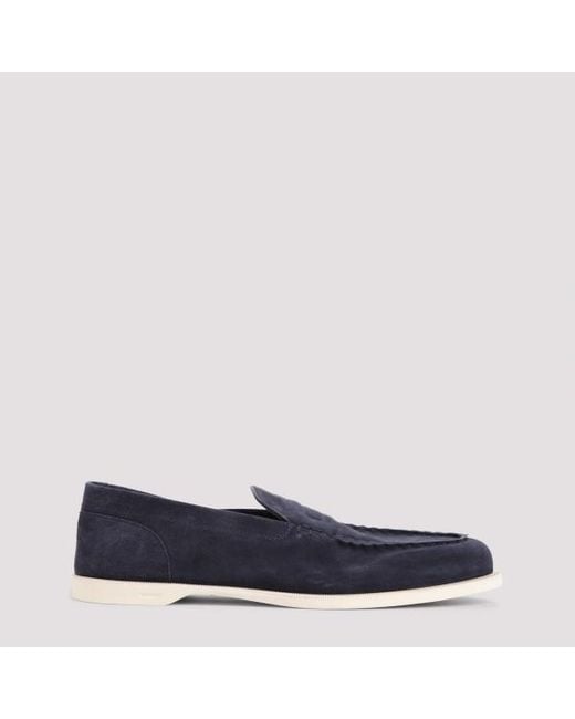 John Lobb Blue Pace Suede Oval Flexi Loafers for men