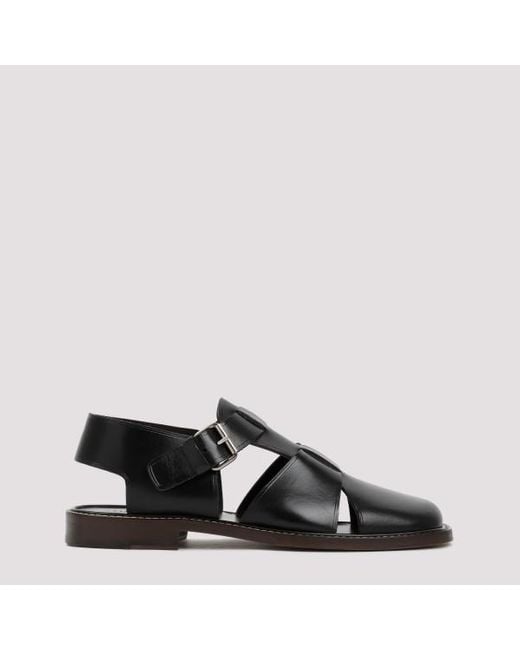 Lemaire Black Leather Fisherman Sandals for men