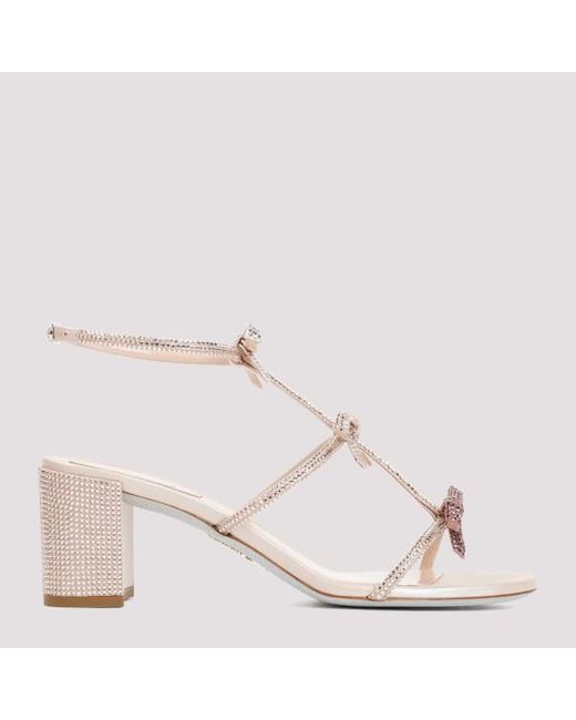 Rene Caovilla Pink Beige Nude Leather Bow 60 Sandals