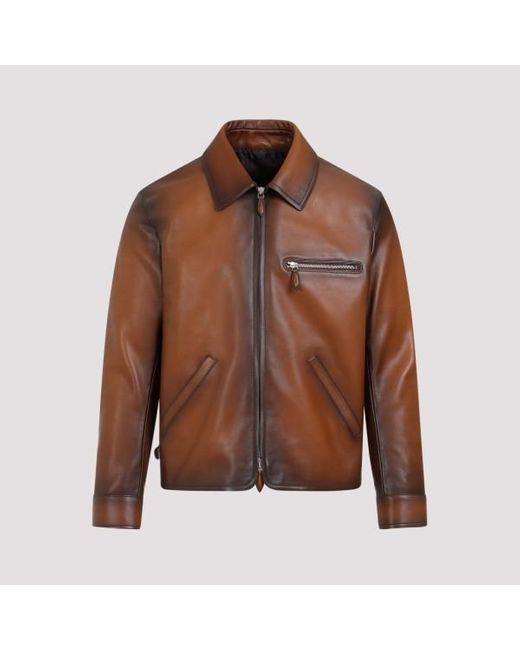 Berluti Brown Calf Leather Jacket for men