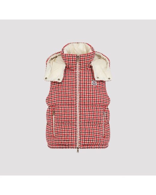 Moncler Red Niverolle Quilted Wool Vest Jacket For