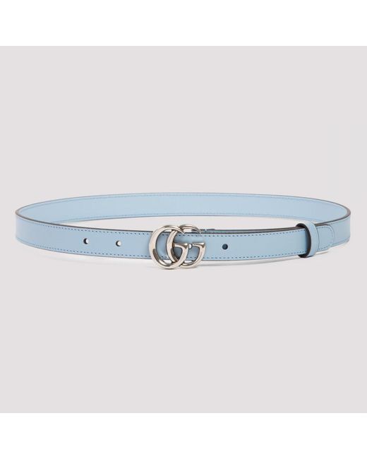 Gucci Blue Thin Belt With Double G Buckle