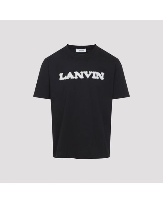 Lanvin Black Shearling Detail Cotton T-Shirt for men