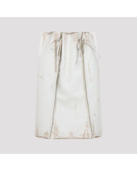 Prada White Calf Leather Midi Skirt