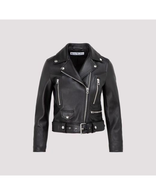 Acne Black Leather Cropped Biker Jacket