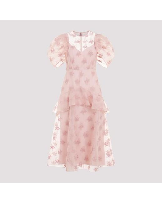 Erdem Pink Short Sleeves Peplum Detail Dress