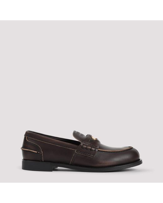 Miu Miu Black Elegant 2.5Cm Heel Leather Loafers