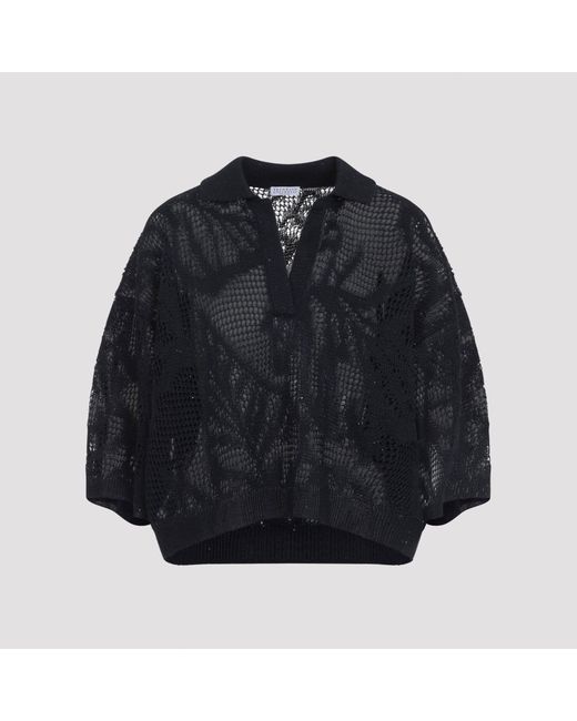 Brunello Cucinelli Black Dazzling Water Lillies Polo