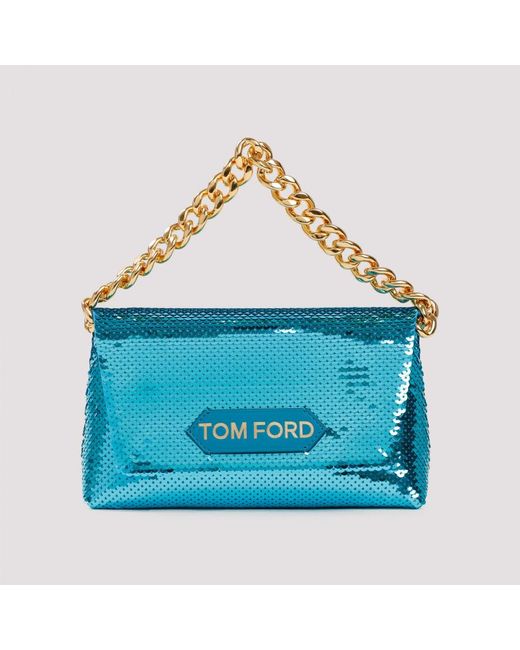Tom Ford Blue Sequin Embroidery Label Mini Chain Bag