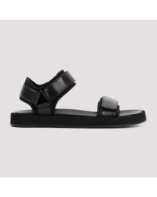 The Row Leather Hook And Loop Sandals in Black | Lyst
