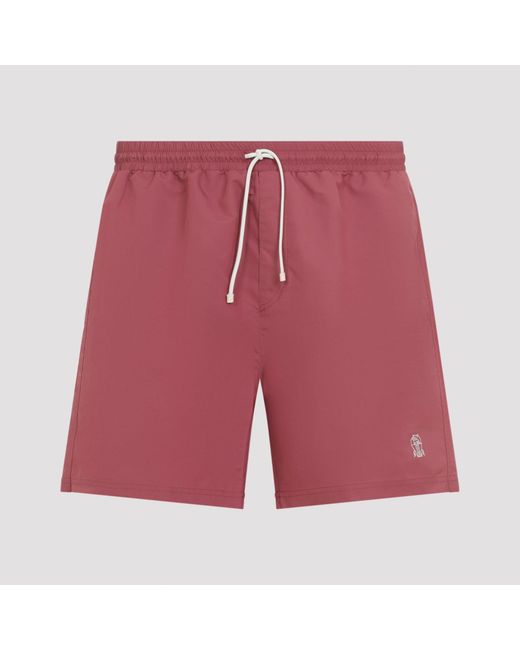 Brunello Cucinelli Red Logo Swim Shorts for men