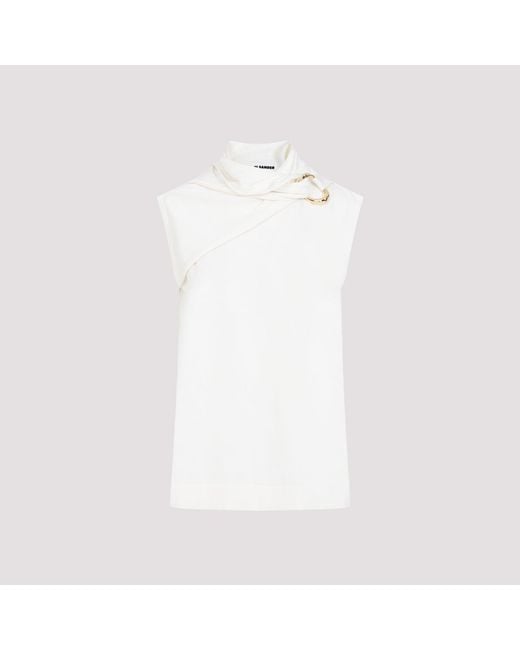 Jil Sander White Draped Knitted Tank Top
