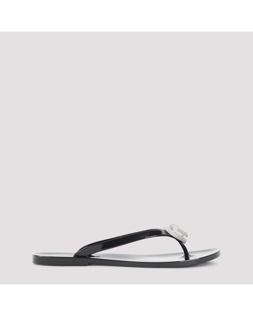 Mach & Mach Black Double Heart Rubber Thong Flip Flops