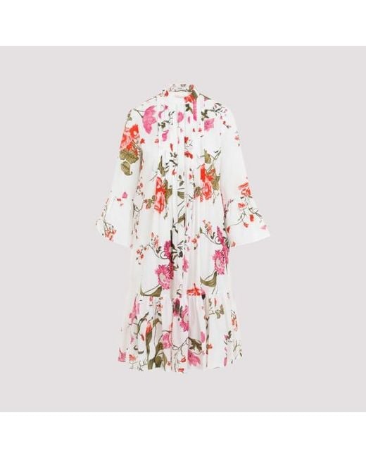 Erdem Pink White Cotton 3/4 Short Sleeves Dress