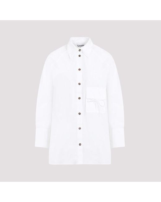 Ganni White Oversize Raglan Cotton Poplin Shirt