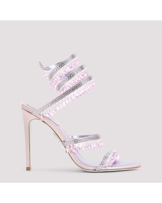 Rene Caovilla Pink Lilac Satin Chandelier Leather Sandals