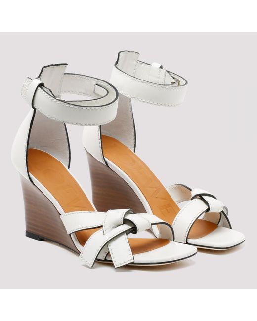 Loewe Leather White Gate Wedge 80 Sandals - Lyst