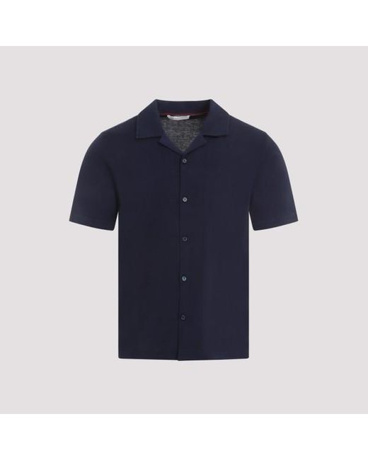 Brunello Cucinelli Blue Cotton Shirt for men