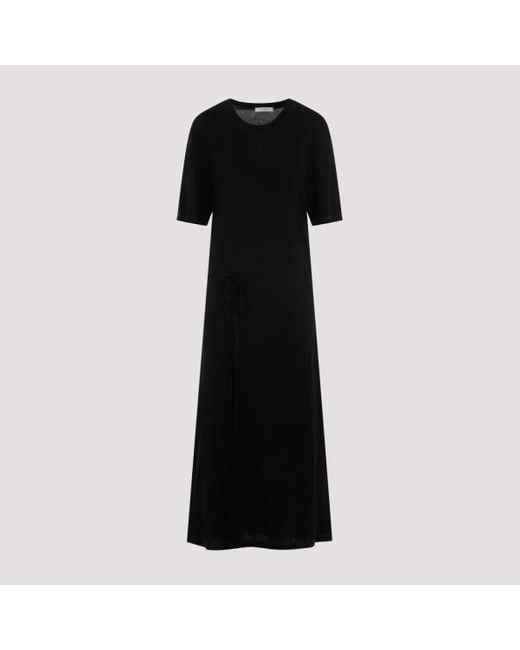 Lemaire Black Leaire Belted Ribbed T-shirt Dress