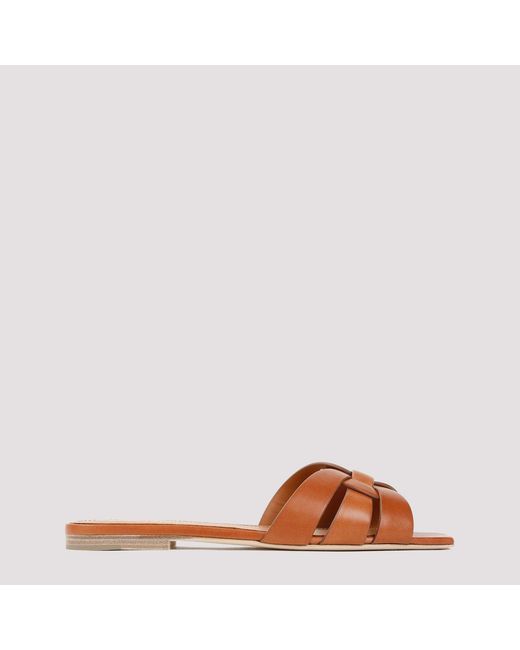 Saint Laurent Brown Leather Tribute Flats