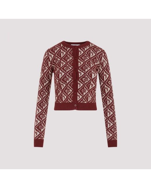 MARINE SERRE Red Moon Diamant Knit Jacquard Mini Cardigan Sweater