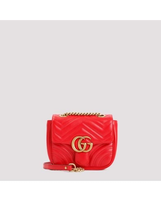 Gucci Red Gg Marmont Mini Shoulder Bag Unica