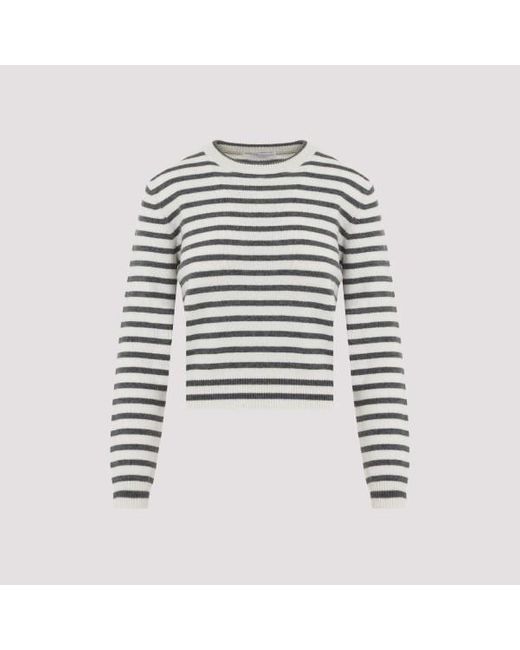 Brunello Cucinelli White Stripe Paillettes Sweater
