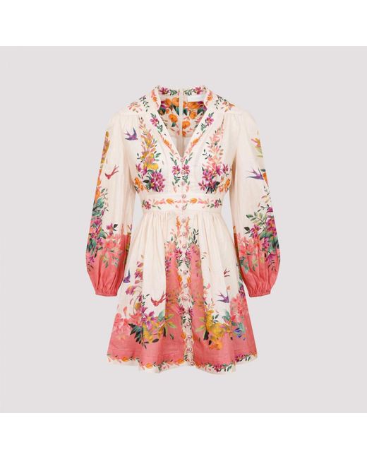 Zimmermann Linen Tropicana Plunge Mini Dress - Lyst