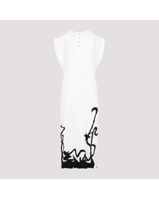 Lanvin White Sleeveless Midi Dress With Pleated Design