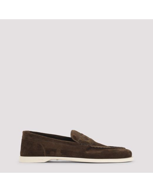John Lobb Brown Pace Suede Oval Flexi Loafers for men